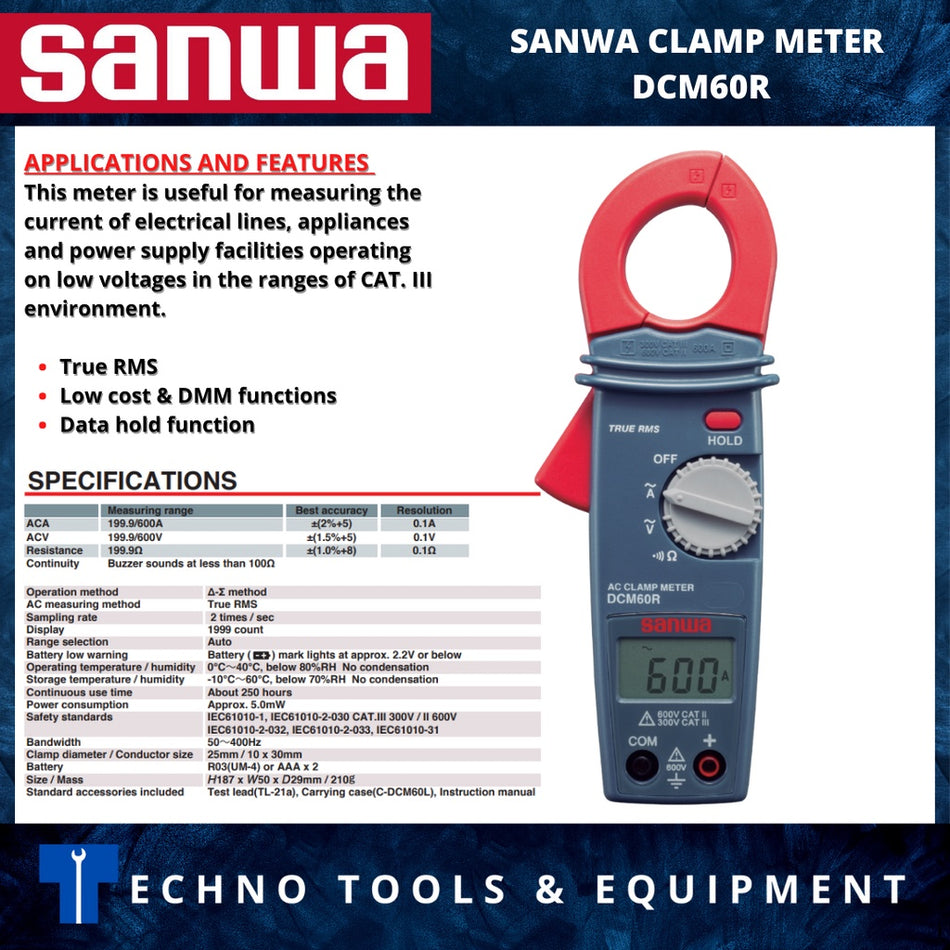 SANWA DCM60R AC/ Clamp Meter + True RMS (DCM60R)