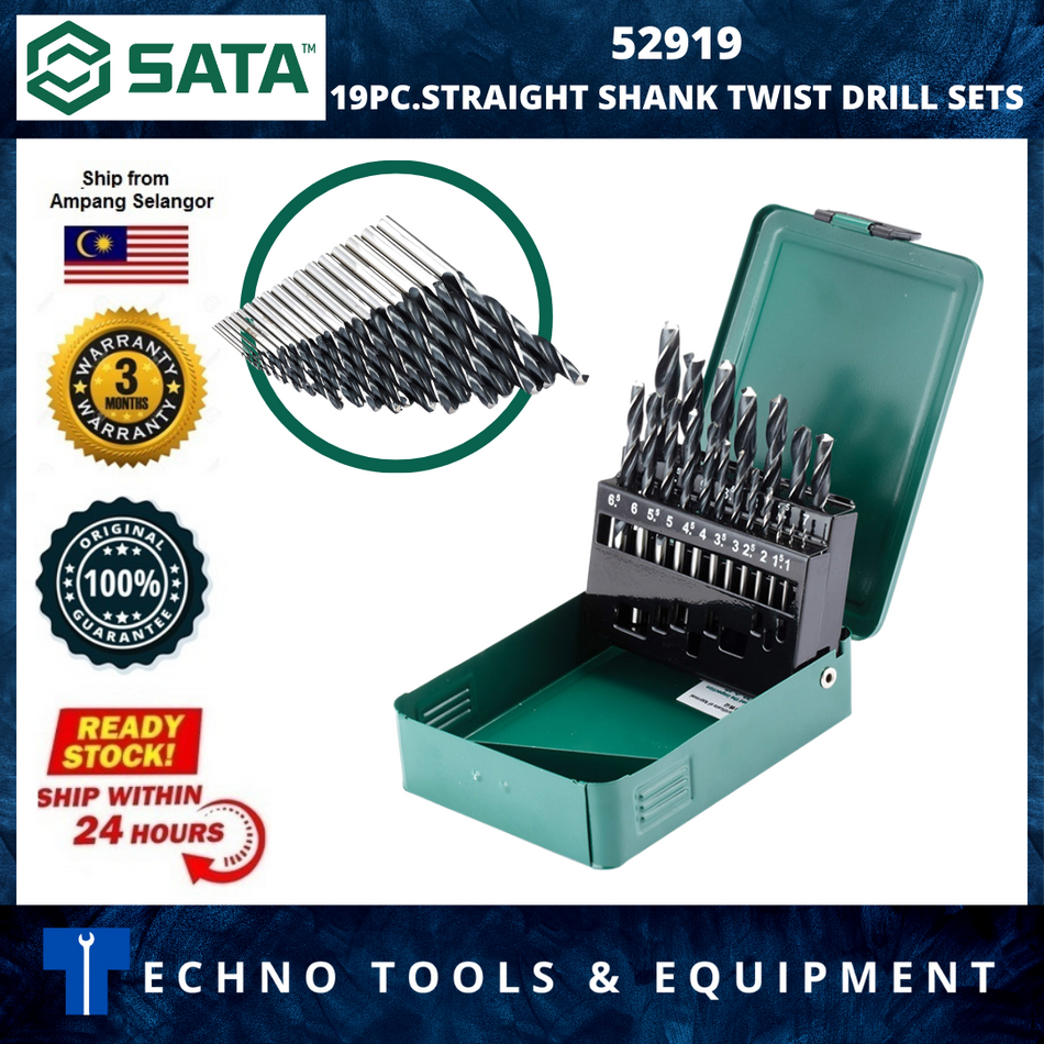 SATA 52919 19 PC Straight Shank Twist Drill Set