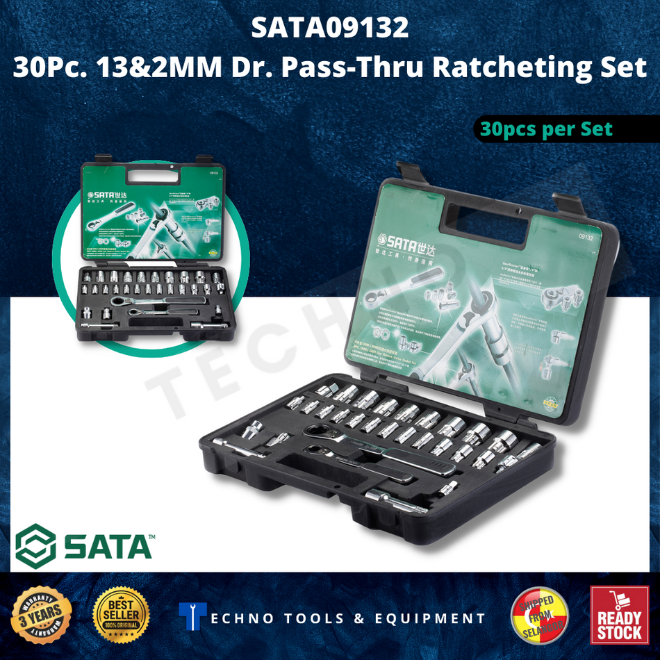 SATA 09132 30Pc 13&2MM Dr. Pass-Thru Ratcheting Set