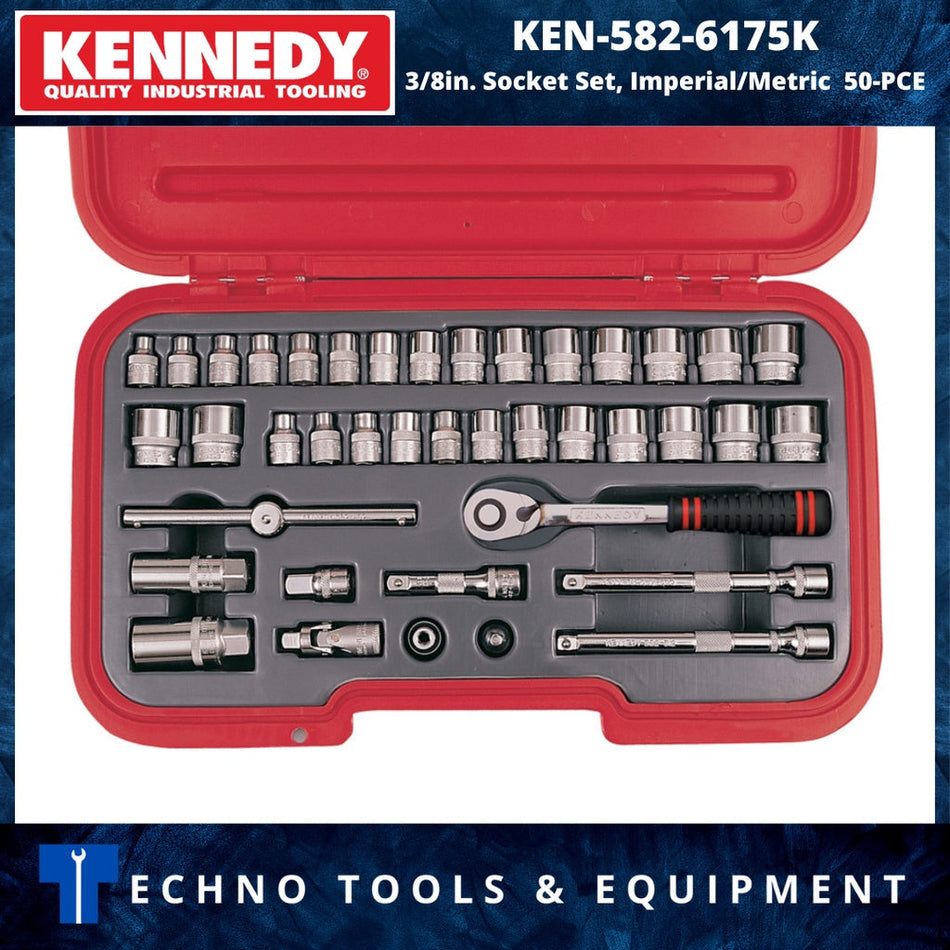 KENNEDY KEN5826175K 3/8in. Socket Set, Imperial/Metric, 40-PC KEN-582-6175K