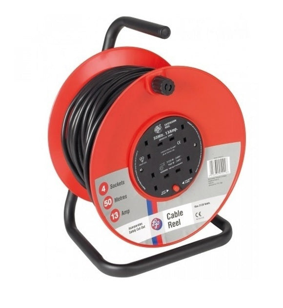 JoJo KEN2812880K 50mtr 13A 240V 4-Socket Open Cable Reel with Thermal Cut-Out
