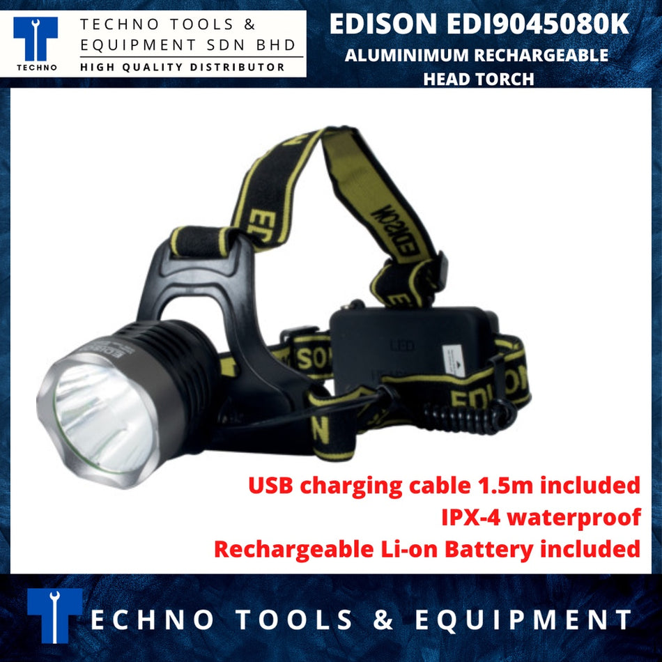 EDISON EDI-904-5080K ALUMINIMUM RECHARGEABLE HEAD TORCH EDI9045080K