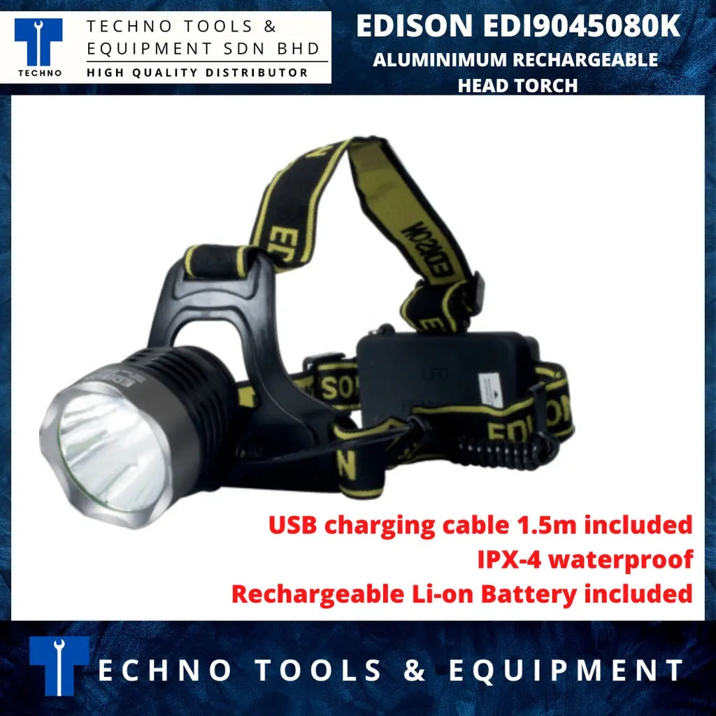 EDISON EDI-904-5080K ALUMINIMUM RECHARGEABLE HEAD TORCH EDI9045080K ...