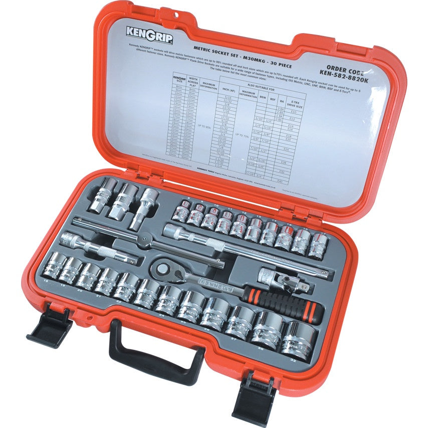 KENNEDY Kengrip KEN5828820K 1/2in. Socket Set, Metric, 30-PCE