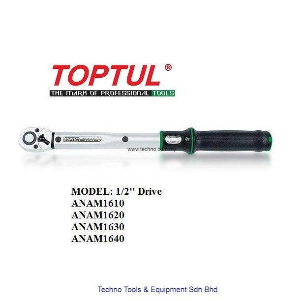 Toptul ANAM1610 - 1/2" Dr. 20-100Nm Micrometer Adjustable Torque Wrench