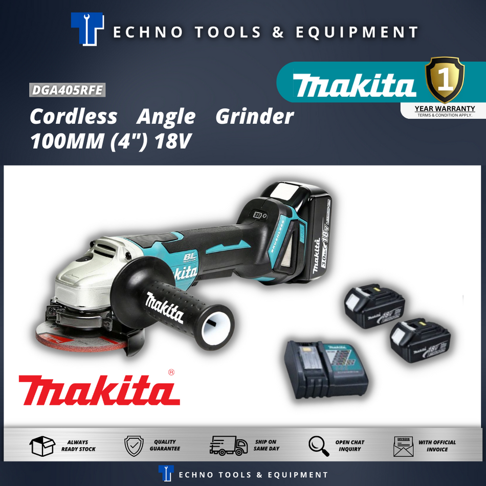 MAKITA DGA405RFE Cordless Angle Grinder 100MM (4") 18V - 1 Year Warranty MAKITA