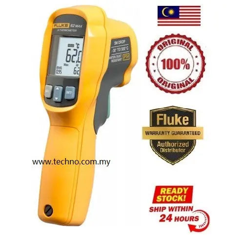 Fluke 62 MAX infrared thermometer, -30°C to 500°C range, IP54 rated, 3m drop test, single laser targeting. 1 year warranty. Shop now!
