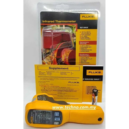 Fluke 62 MAX infrared thermometer, -30°C to 500°C range, IP54 rated, 3m drop test, single laser targeting. 1 year warranty. Shop now!