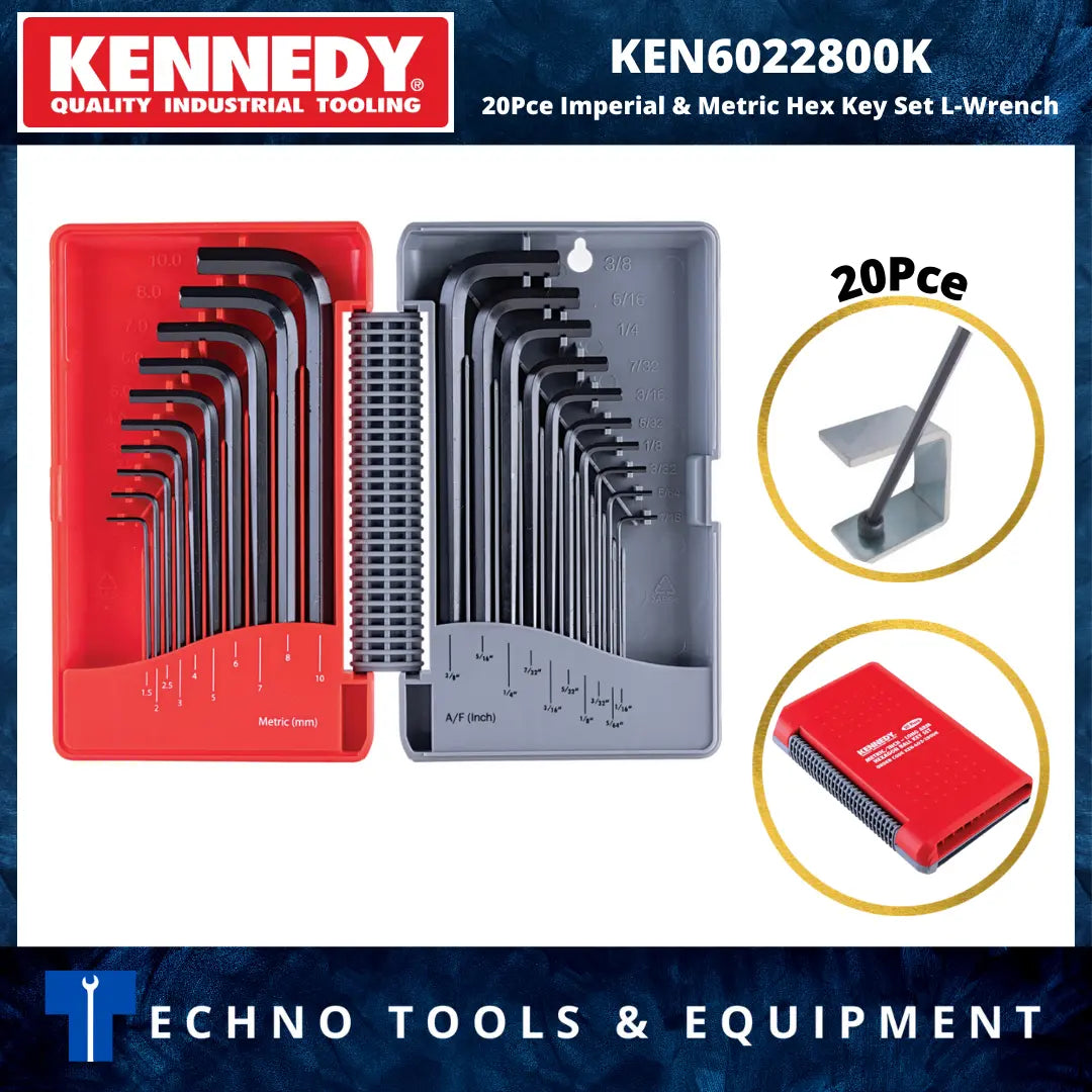 KENNEDY KEN6022800K 20Pcs Imperial & Metric Hex Key Set L-Wrench KENNEDY KEN6022800K 20Pcs Imperial & Metric Hex Key Set L-Wrench