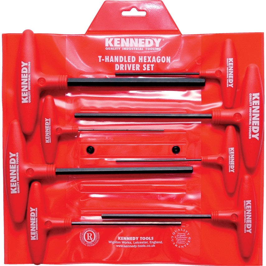 Kennedy Hex Key Set, T-Handle, Hex, Metric, 2-10mm, Set of 8 piece KEN6016470K