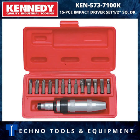 Kennedy 15-piece impact driver set with red case, catalgo no. ken5737100k