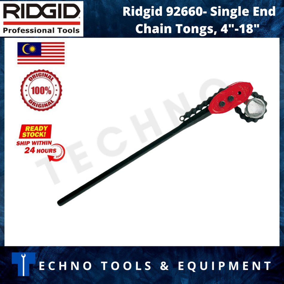 Ridgid 92660 Single End Chain Tongs, 4-18" Pipe Capacity