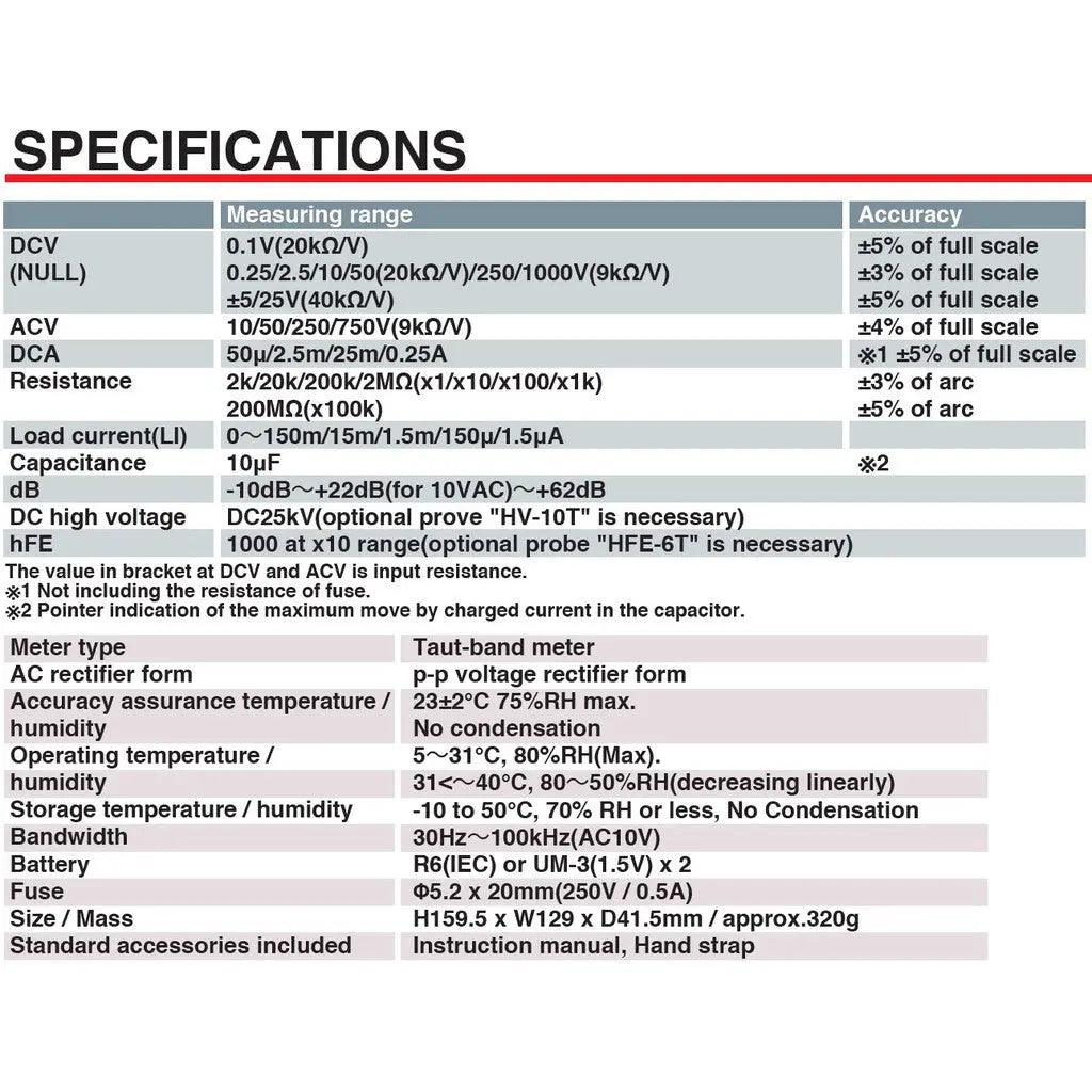 SANWA YX360TRF Analog Multimeter datasheet
