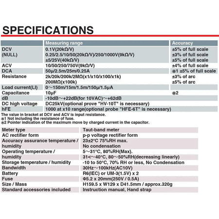 SANWA YX360TRF Analog Multimeter datasheet