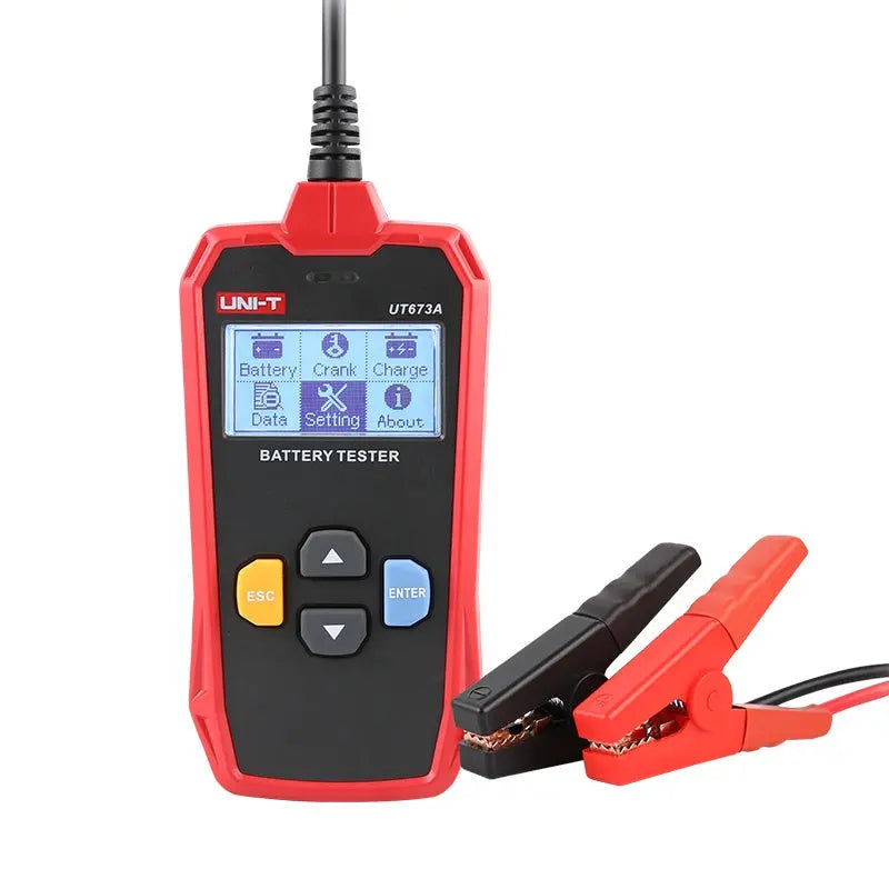 Uni-T UT673A 12V battery tester — tests capacity, voltage, resistance & life. Supports 10 battery standards. Ideal for cars & workshops. Shop now!