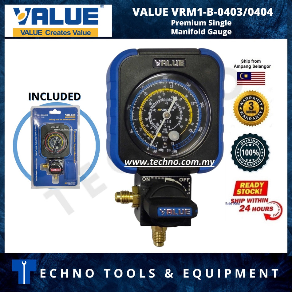 NAVTEK by VALUE Premium Single Manifold Gauge VRM1-B-0403 / 0404