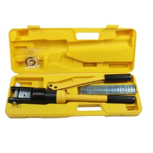 YQK-300 Hydraulic crimpping tool with yellow plastic hardcase and accessories.