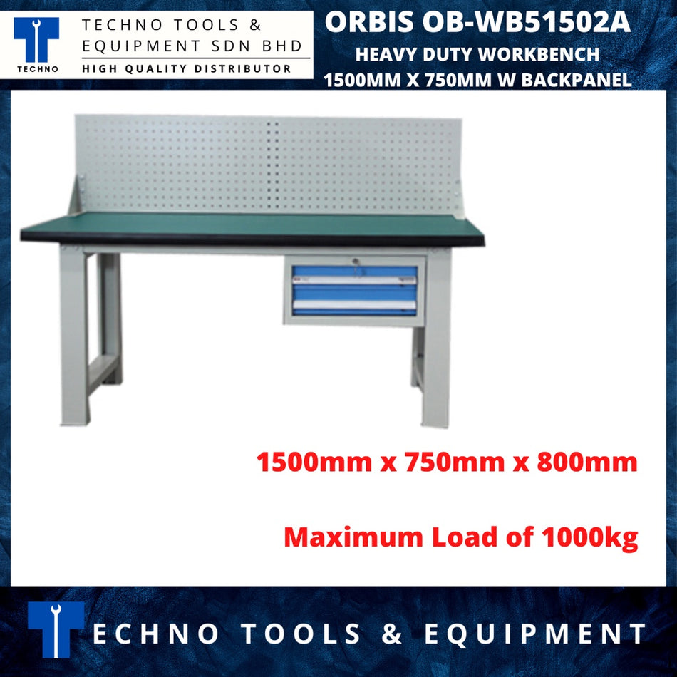 ORBIS OB-WB51502A HEAVY DUTY WORKBENCH - 1500MM X 750MM W BACKPANEL OBWB51502A