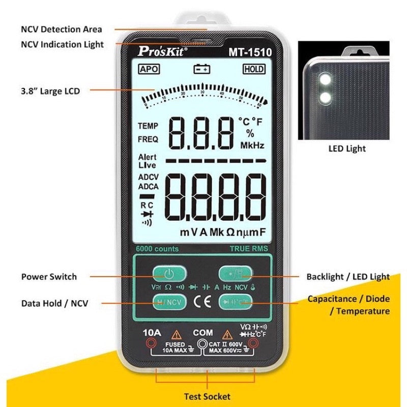 PRO'SKIT MT-1510 3⅚ Pocket Smart Multimeter/Digital Multimeter/MutilTester High Quailty