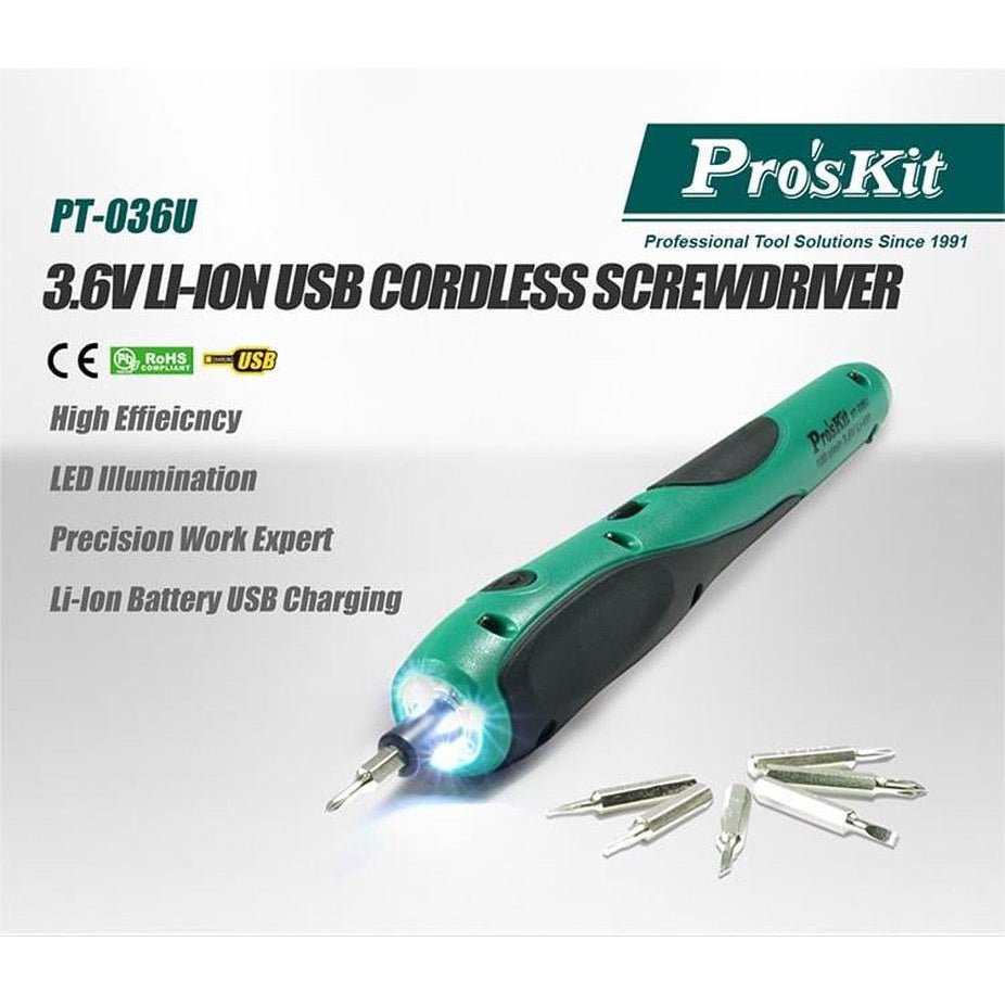 PRO'SKIT PT-036U LI-ION USB CORDLESS SCREWDRIVER 3.6V (230V AC 50Hz)