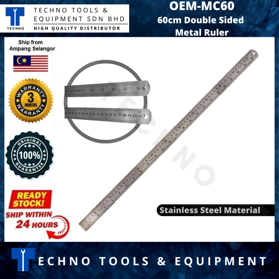 60cm 24" Stainless Steel Ruler Double Sided Metal Ruler Pembaris Besi 铁尺