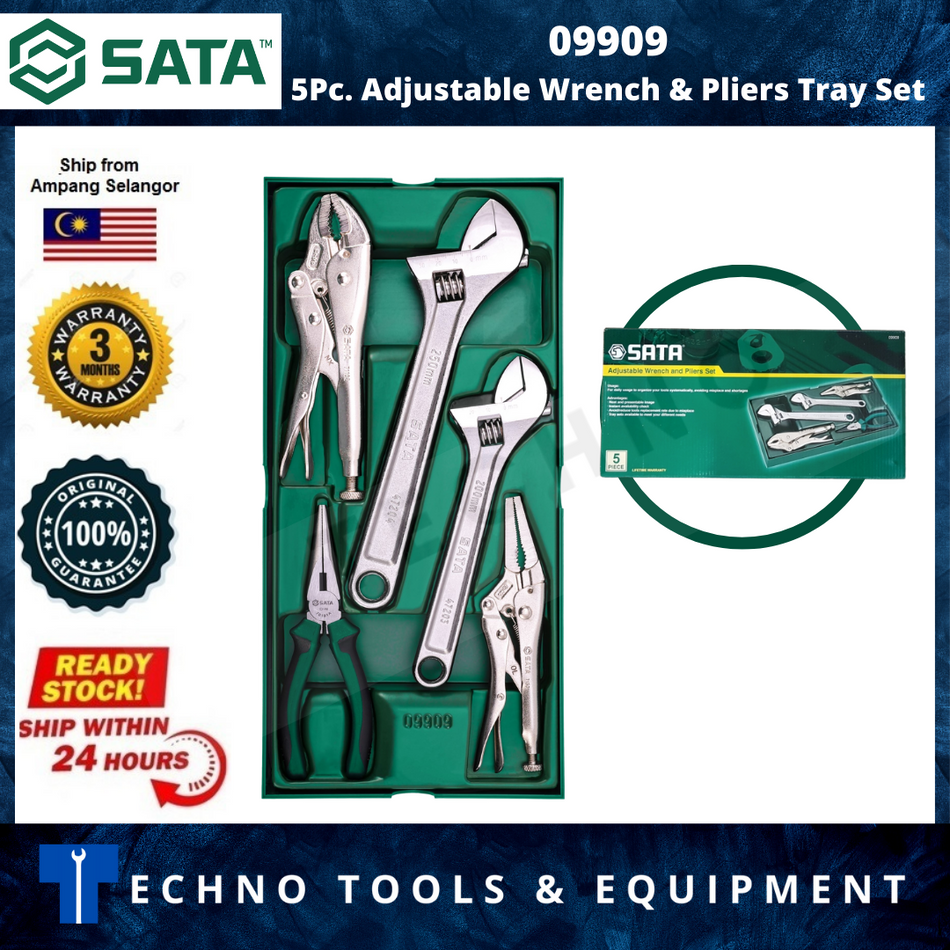 SATA 09909 5Pc. Adjustable Wrench & Pliers Tray Set