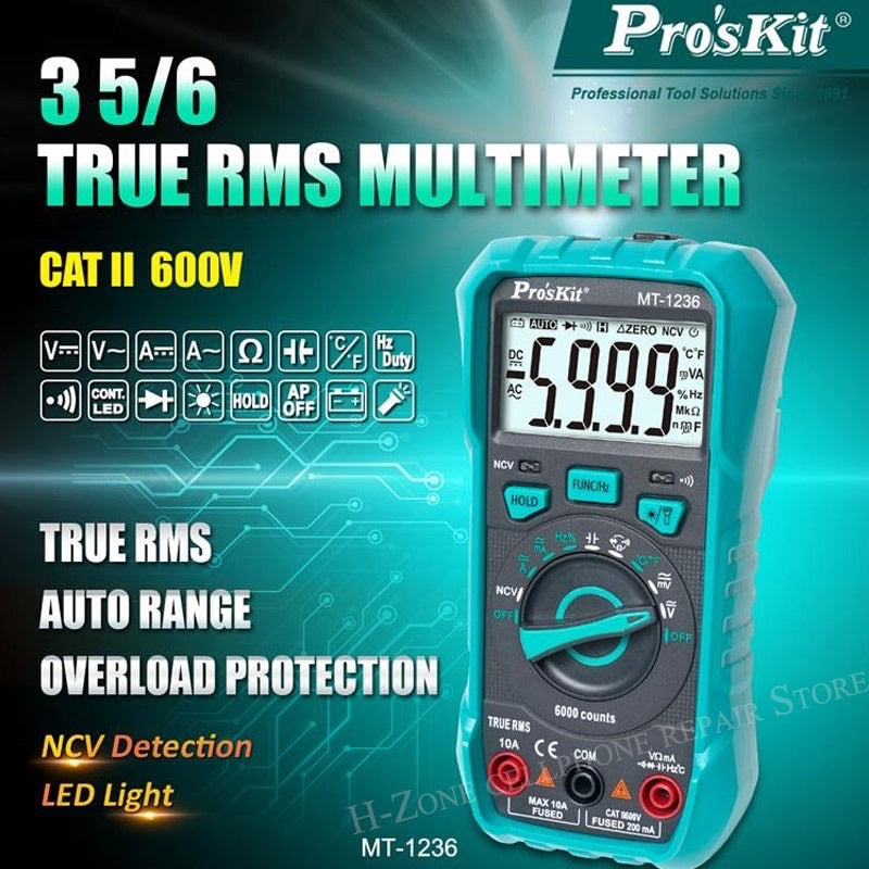 PRO'SKIT MT-1236 3-5/6 True-RMS Digital Multimeter