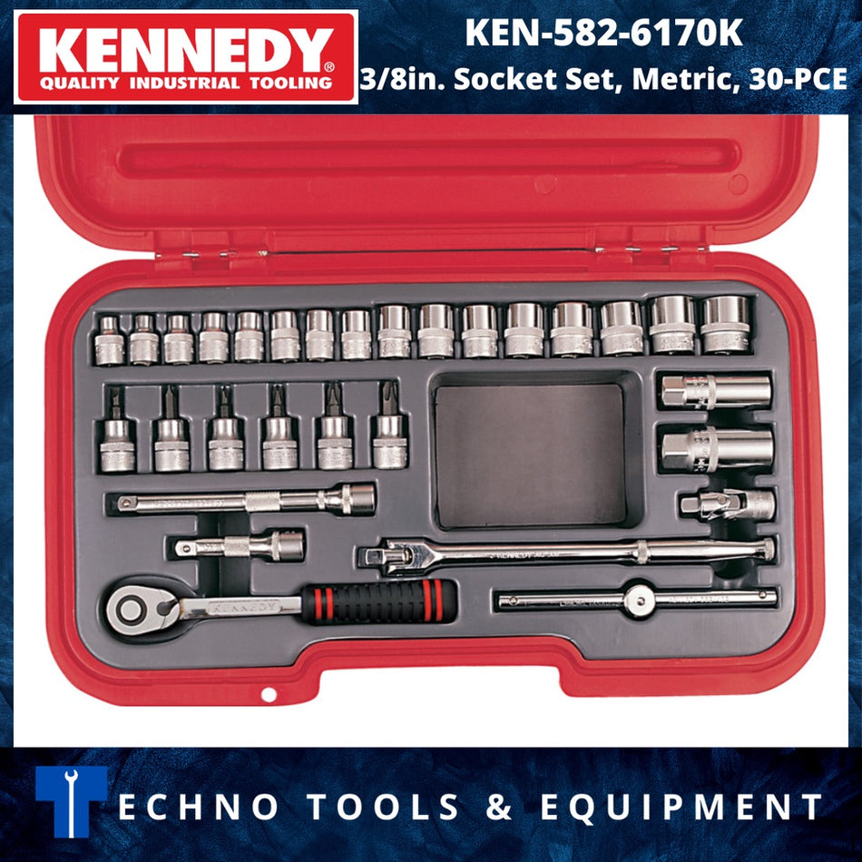 KENNEDY KEN5826170K 3/8in. Socket Set, Metric, 30-PC KEN-582-6170K