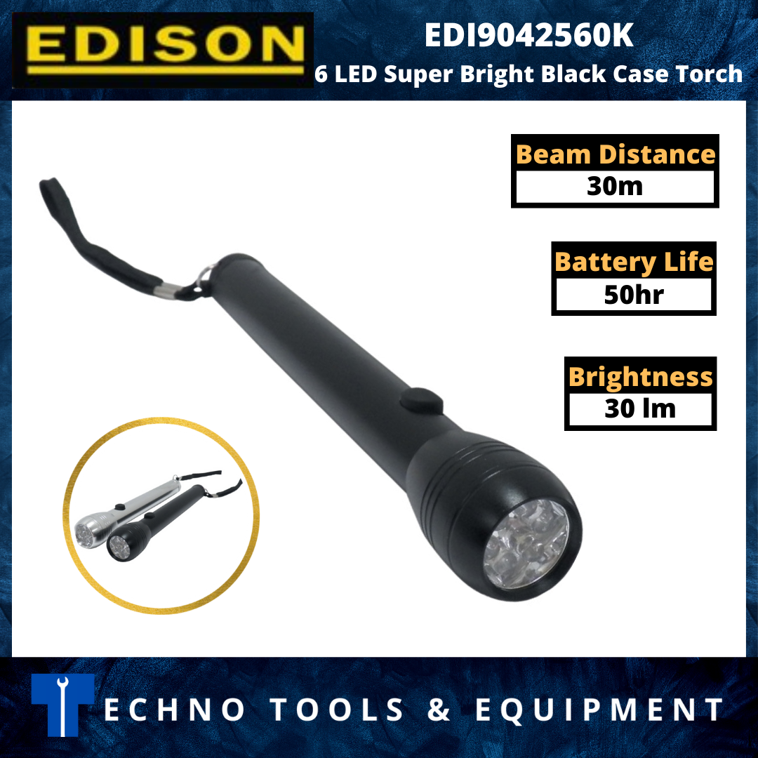 EDISON EDI9042560K 6 LED Super Bright Black Case Torch