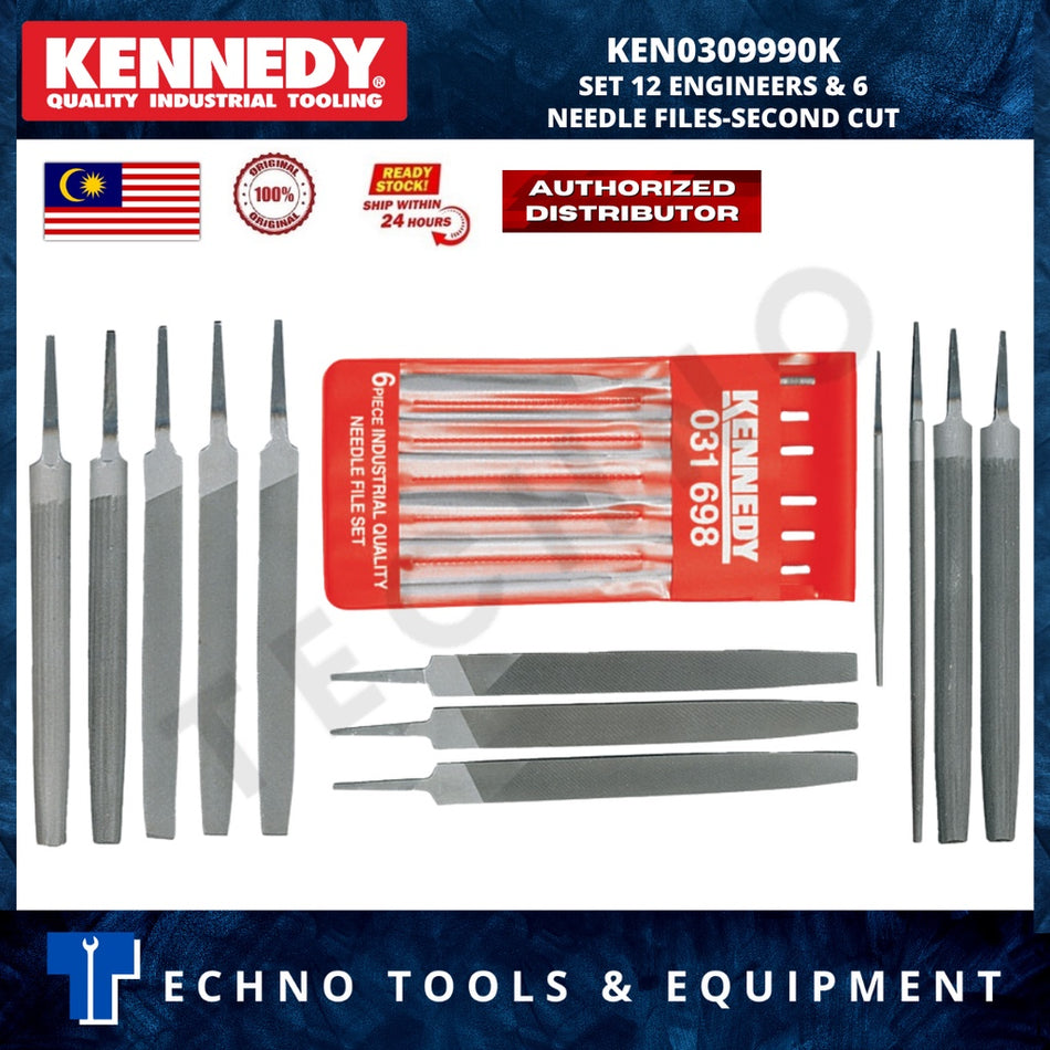 KENNEDY SET 12 ENGINEERS & 6 NEEDLE FILES-SECOND CUT KEN0309990K