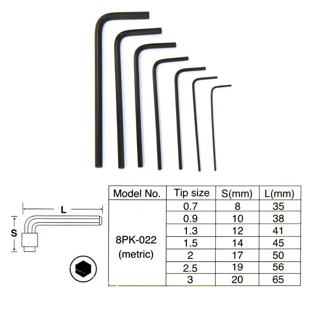 PRO'SKIT 8PK-022 Miniature L Shaped Hex Key Set (0.7,0.9,1.3,1.5,2,2,5 ...
