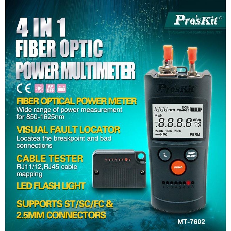 PRO'SKIT MT-7602 4 in 1 Fiber Optic Power Multimeter - Taiwan