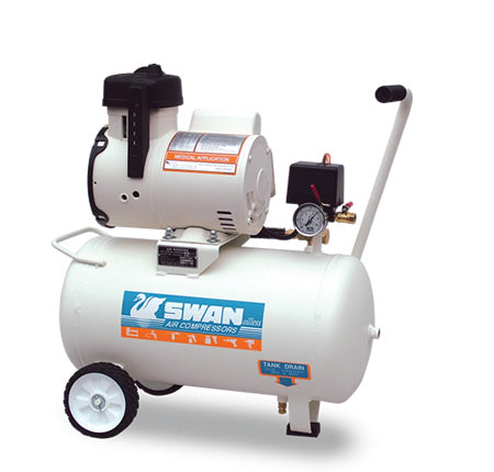 SWAN 1.5HP OIL LESS AIR COMPRESSOR, 7Bar, FAD 77L/min, 30 Litre, 34kg (SWAN DR-115-30L) : Dental Series Oil Less Air Compressor