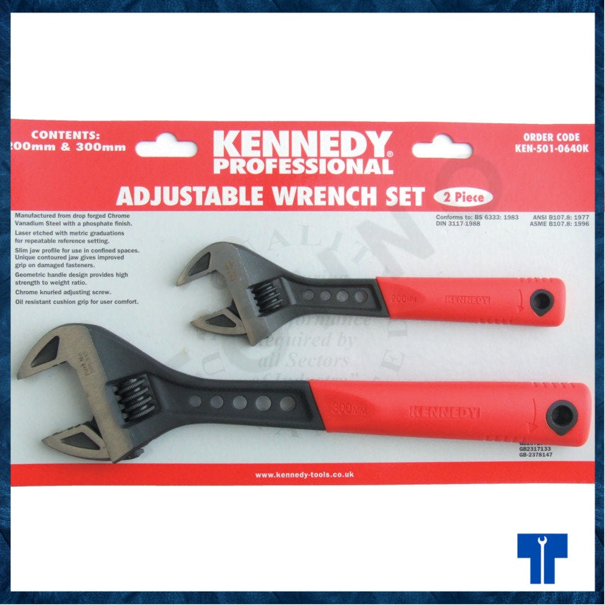 KENNEDY 8"/12" SOFT GRIP PHOSPHATE FINISH ADJ. WRENCH SET KEN5010640K