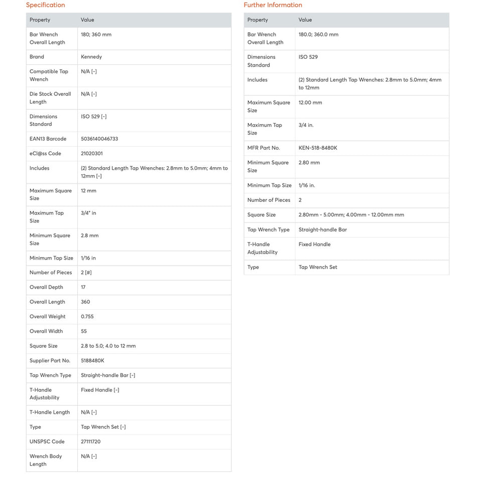 KENNEDY 1/16"-3/4" STRADITIONAL TAP WRENCHSET 2-PCE KEN5188480K