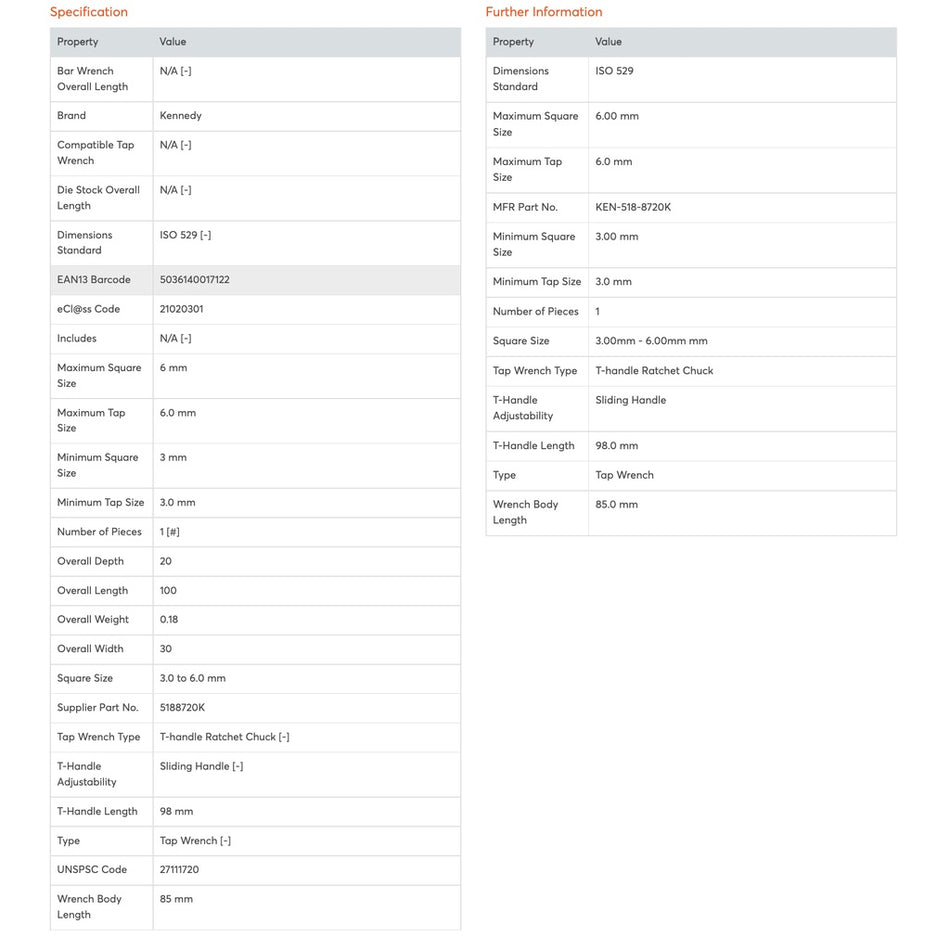 KENNEDY 3.0-6.0MM RATCHETING CHUCK TYPE TAP WRENCH KEN5188720K