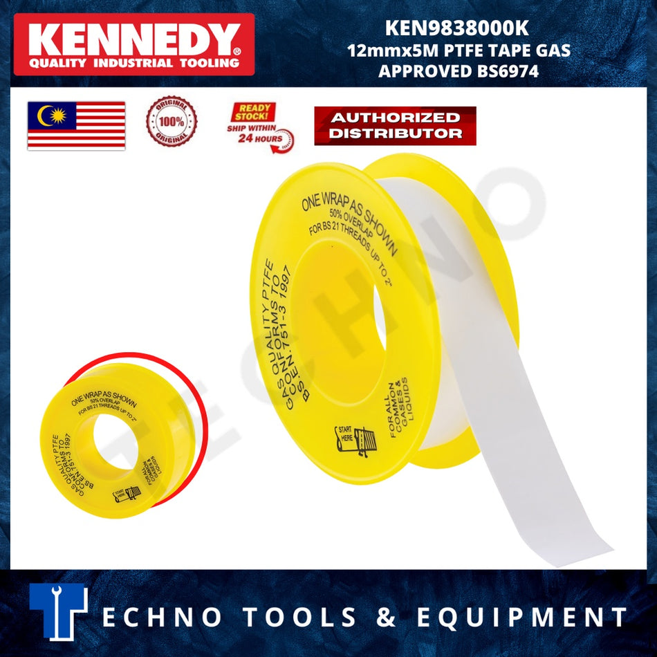 KENNEDY 12mmx5M PTFE TAPE GAS APPROVED BS6974 KEN9838000K