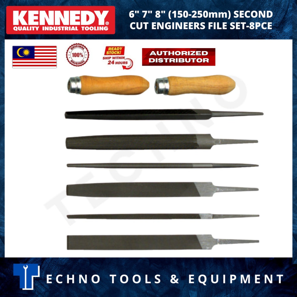 KENNEDY 6" 8" 10" (150mm-250mm) SECOND CUT ENGINEERS FILE SET-8PCE KEN0309860K KEN0309880K KEN0309900K