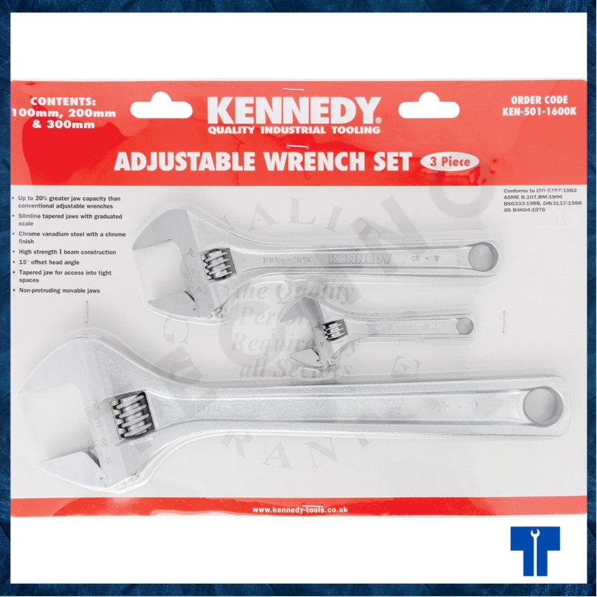 KENNEDY SET 4"/8"/12" CHROME FINISH ADJUSTABLE WRENCHES KEN5011600K