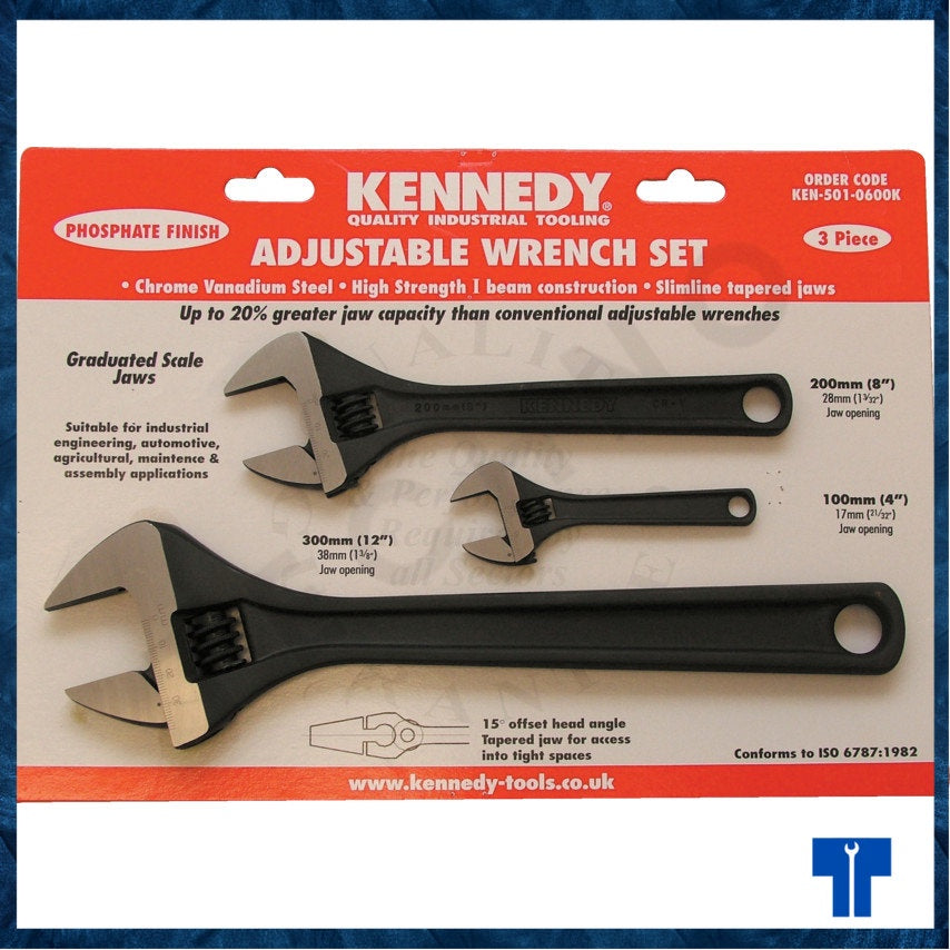 KENNEDY 4"/8"/12" PHOSPHATE FINISH ADJUSTABLE WRENCH SET KEN5010600K