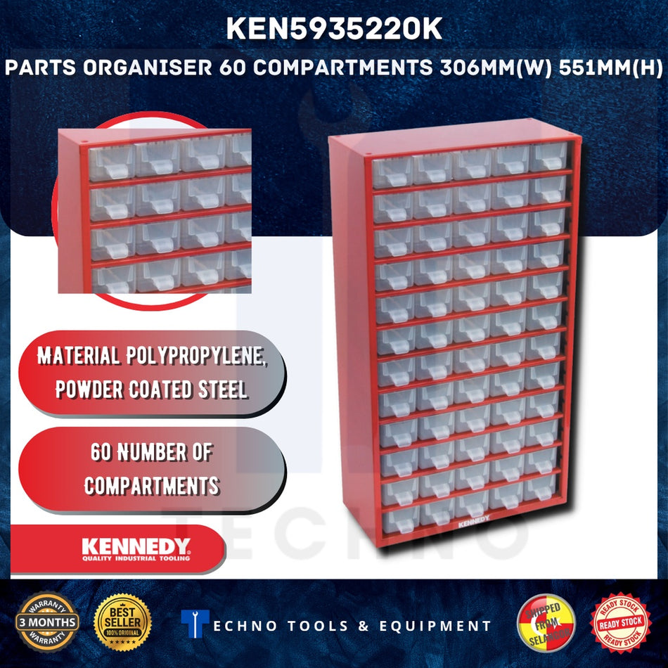 Kennedy KEN5935220K Parts Organiser, 60 Compartments, 306mm (W), 551mm (H)