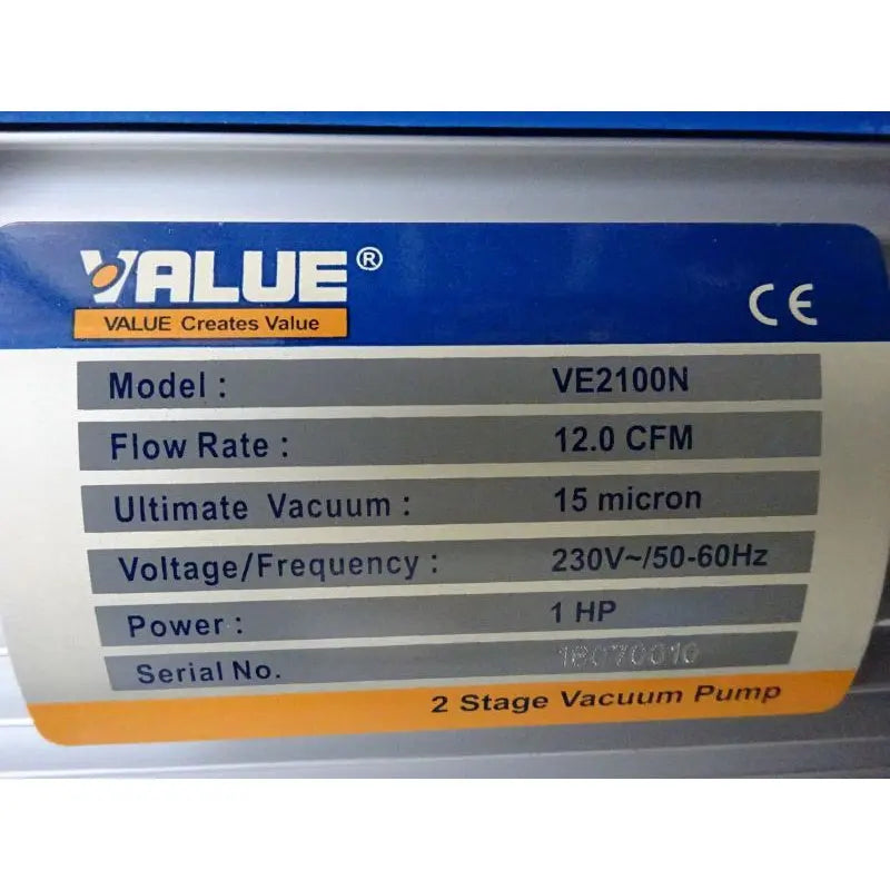 VALUE VE2100N 1.0HP 12.0CFM Portable Dual-Stage Vacuum Pump VALUE